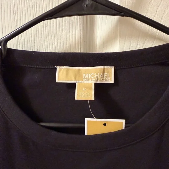 Michael Kors Black Short Sleeve Top with Gold Snap Detail - Picture 5 of 5
